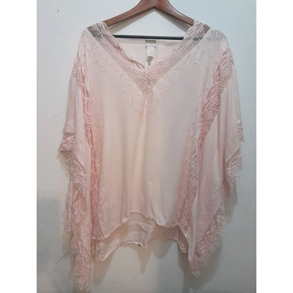 Chicos Boho Casual Party Embroidered Asymmetrical Fairy Blouse Size L/XL Pink - Picture 5 of 10